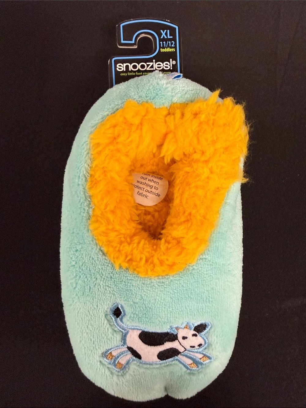 Snoozies! Toddlers Plush Slip-On Slippers - Aqua with Yellow Lining